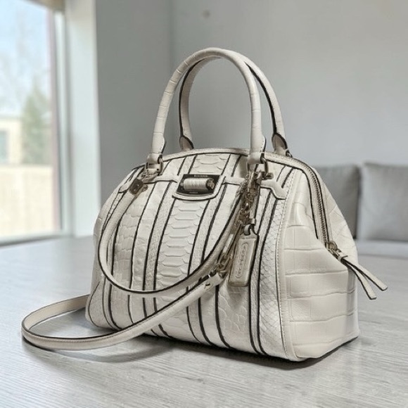 Coach White Embossed Satchel with Black Accents - Picture 4 of 13